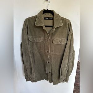 Zara Corduroy Overshirt - Army Green, Size Small